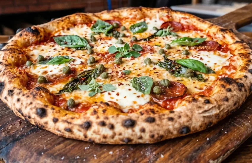 Capers on a freshly baked pizza