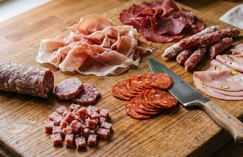 Cured meats on a cutting board