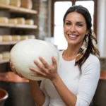 Gia holds a giant mozzarella