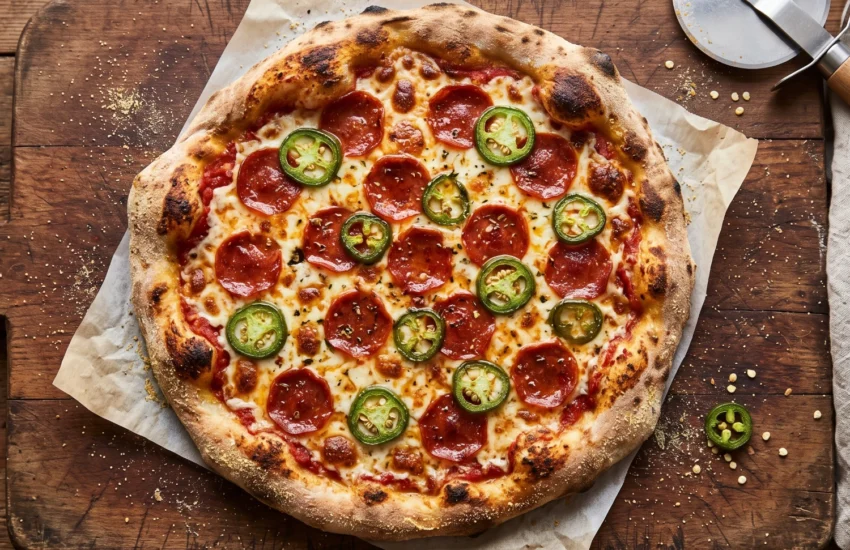 Pepperoni and jalapeño pizza
